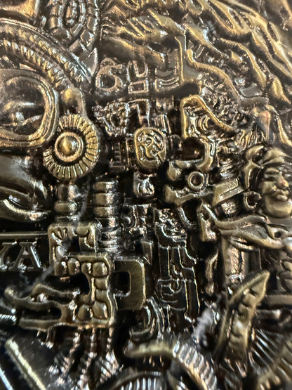 Mayan 5 oz Brass Coin Aztec Calendar Medallion with Display Case