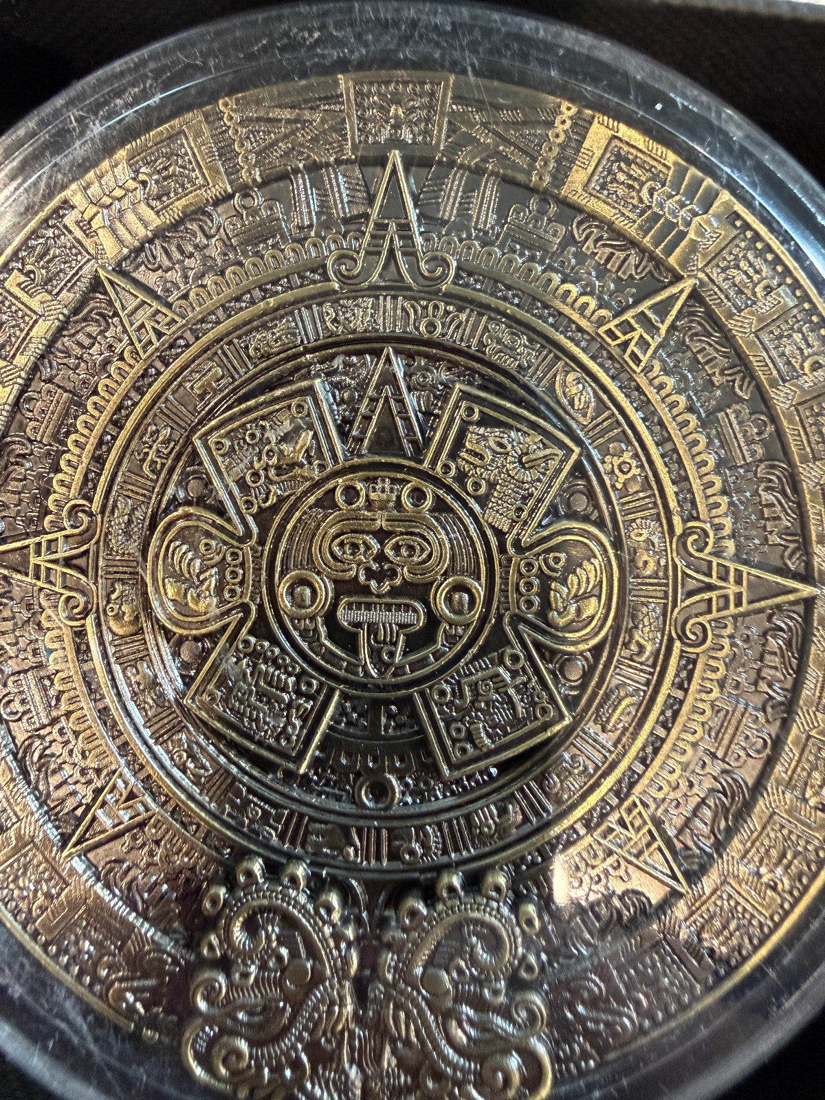Mayan 5 oz Brass Coin Aztec Calendar Medallion with Display Case