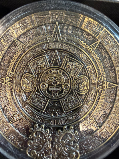 Mayan 5 oz Brass Coin Aztec Calendar Medallion with Display Case