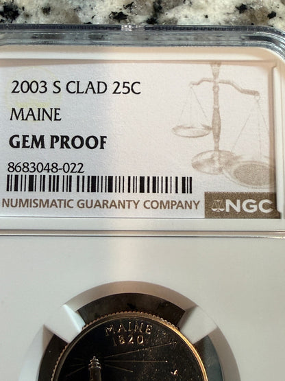 2003-S Maine State Quarter Gem Proof NGC Certified 25C Clad Coin