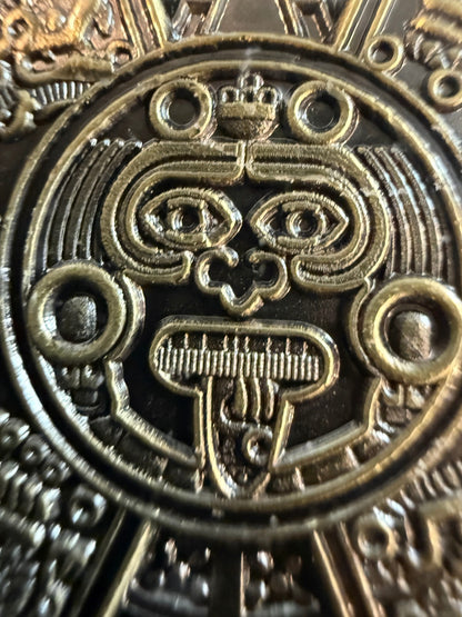 Mayan 5 oz Brass Coin Aztec Calendar Medallion with Display Case