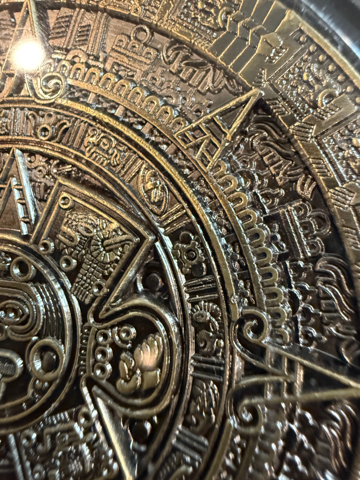 Mayan 5 oz Brass Coin Aztec Calendar Medallion with Display Case