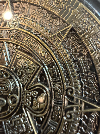 Mayan 5 oz Brass Coin Aztec Calendar Medallion with Display Case