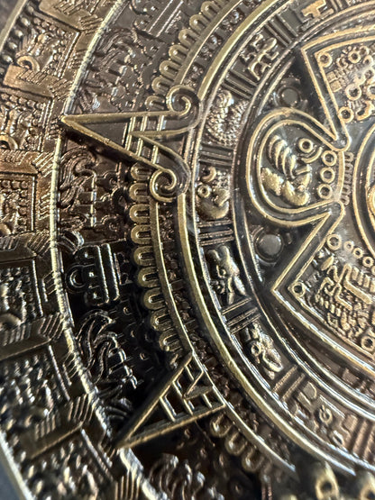 Mayan 5 oz Brass Coin Aztec Calendar Medallion with Display Case