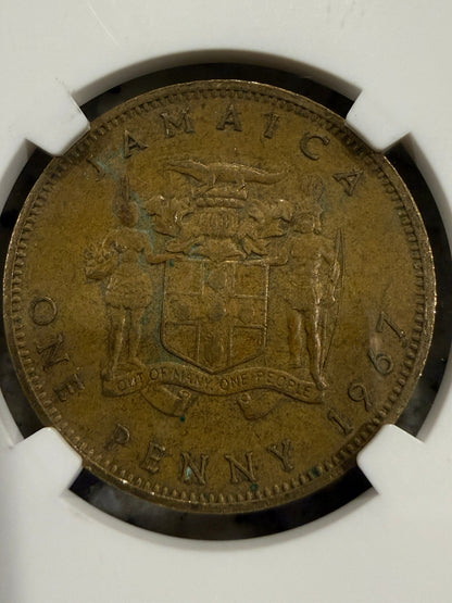1967 Jamaica Penny NGC Genuine Slabbed Coin Queen Elizabeth II Caribbean