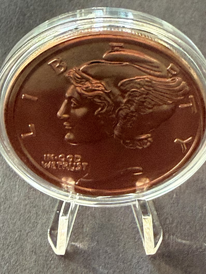 1 oz .999 Fine Copper Round Liberty Head w Case & Stand Collectible Coin