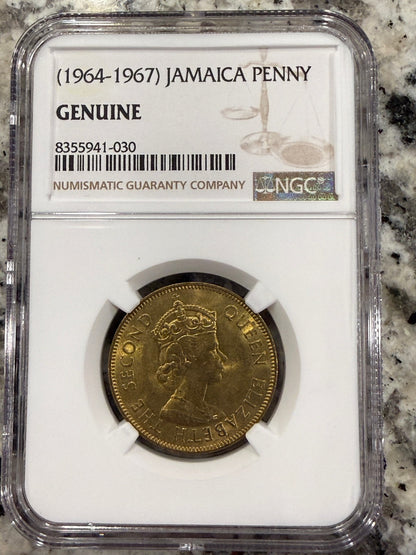 1967 Jamaica Penny NGC Genuine Queen Elizabeth II Caribbean Coin