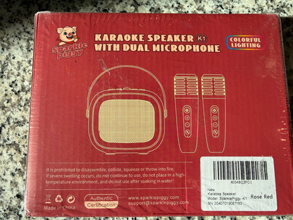 Sparkle Piggy K1 Karaoke Speaker Dual Wireless Microphones Colorful LED