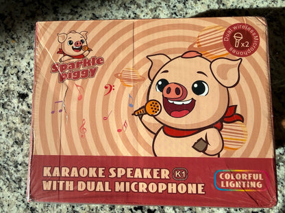 Sparkle Piggy K1 Karaoke Speaker Dual Wireless Microphones Colorful LED
