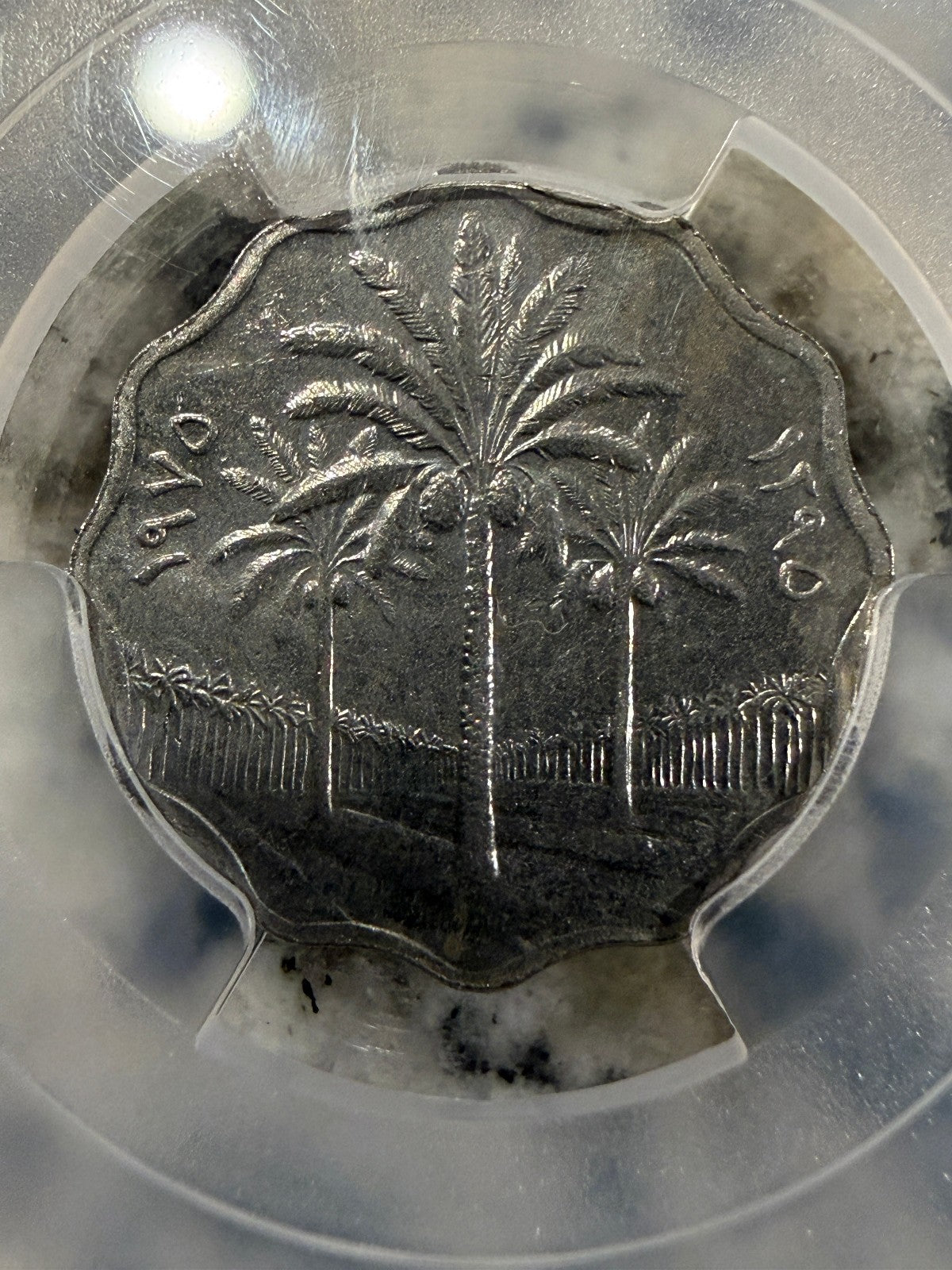 1975 Iraq 5 Fils AH1395 PCGS Genuine Desert Storm Slabbed Coin