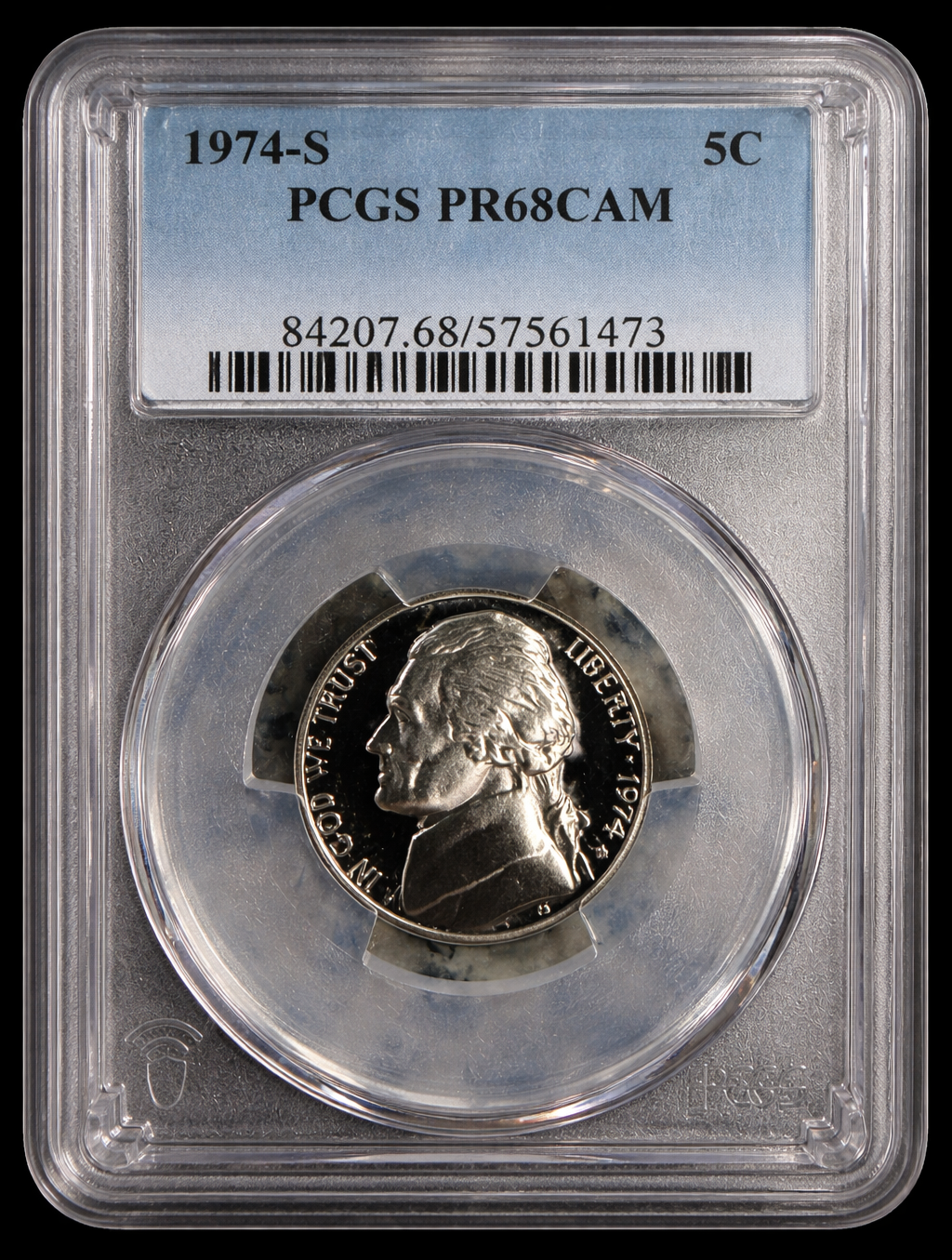 1974-S Jefferson Nickel PCGS PR68CAM Proof Deep Cameo 5C Certified