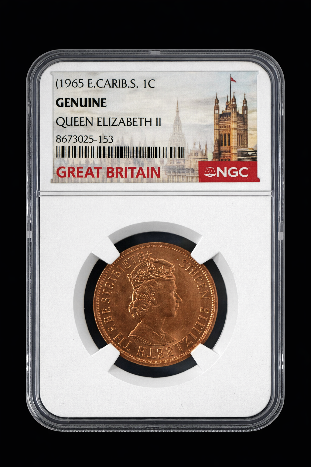 1965 Eastern Caribbean 1 Cent NGC Genuine Queen Elizabeth II Coin