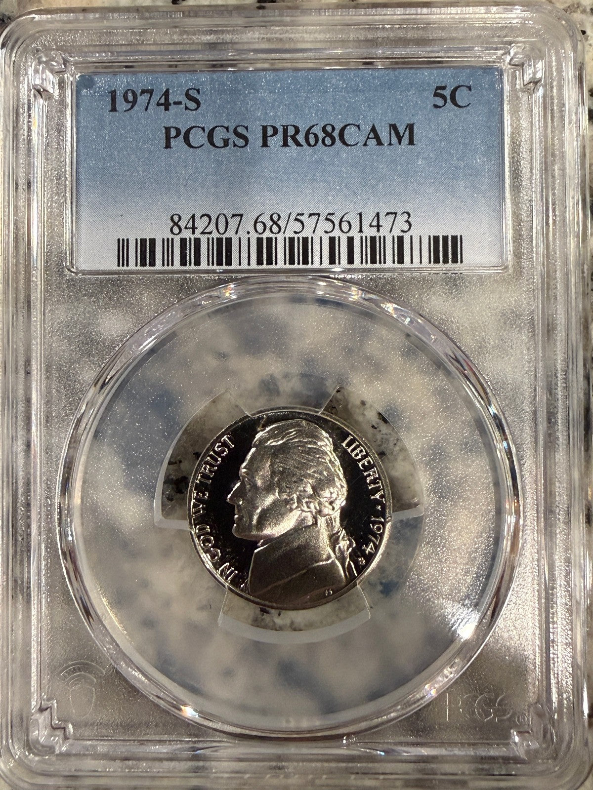 1974-S Jefferson Nickel PCGS PR68CAM Proof Deep Cameo 5C Certified