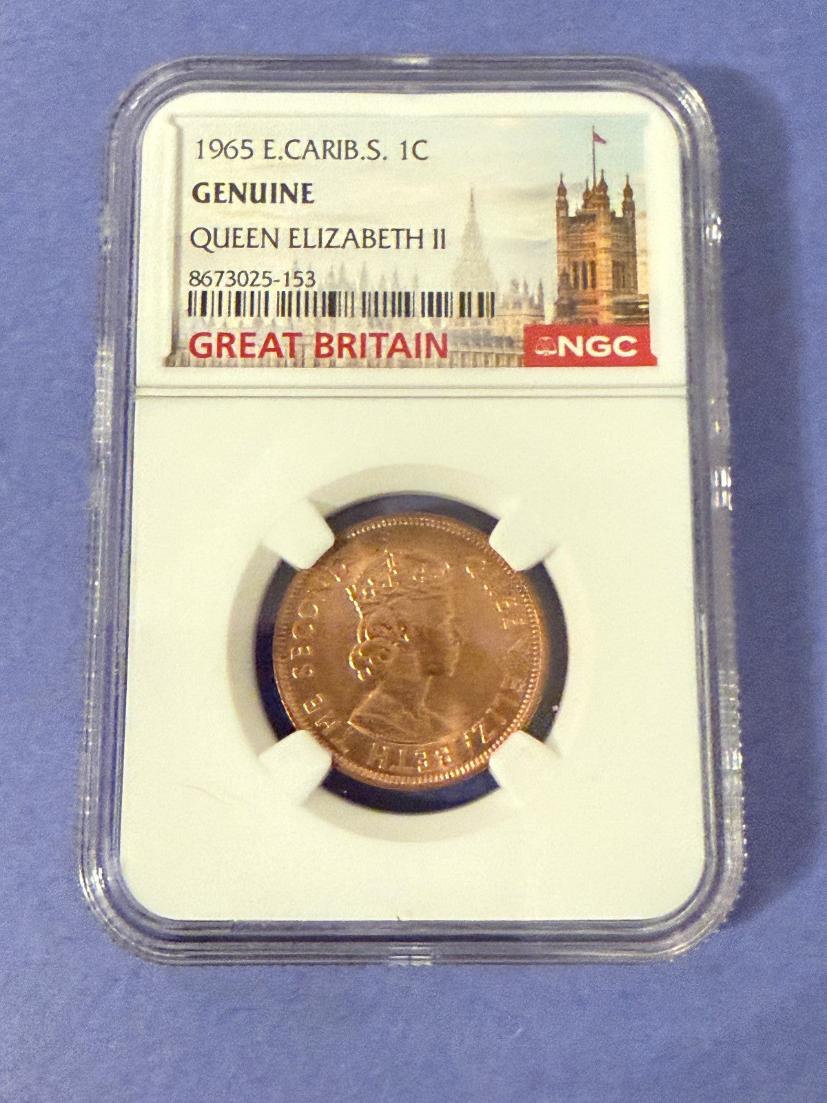 1965 Eastern Caribbean 1 Cent NGC Genuine Queen Elizabeth II Coin