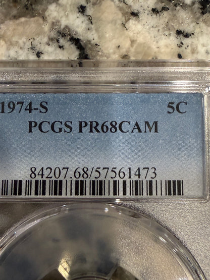 1974-S Jefferson Nickel PCGS PR68CAM Proof Deep Cameo 5C Certified