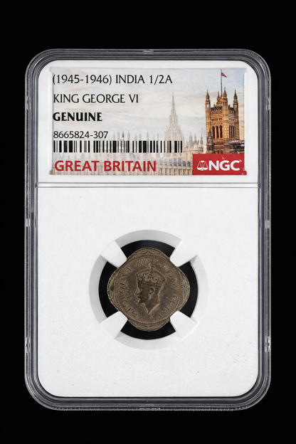 1945-46 India 1/2 Anna King George VI NGC Genuine British India Coin