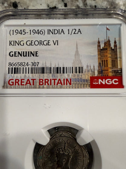 1945-46 India 1/2 Anna King George VI NGC Genuine British India Coin