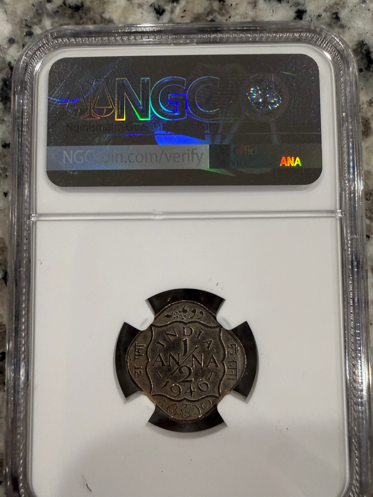 1945-46 India 1/2 Anna King George VI NGC Genuine British India Coin