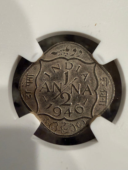 1945-46 India 1/2 Anna King George VI NGC Genuine British India Coin