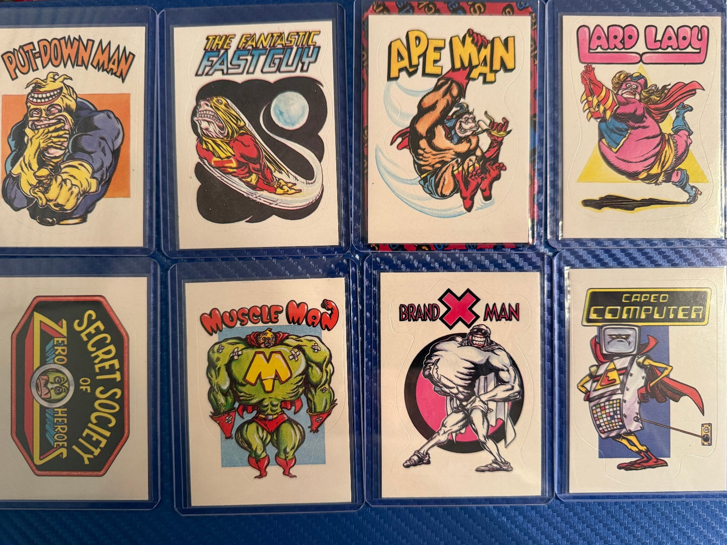 Vintage Superhero Parody Sticker Cards Lot 8 Card Set Put Down Man