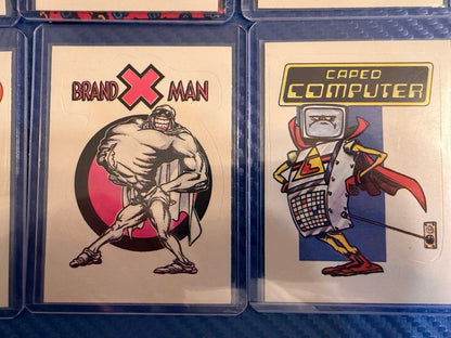 Vintage Superhero Parody Sticker Cards Lot 8 Card Set Put Down Man