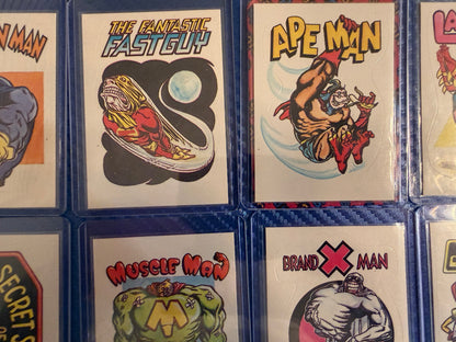 Vintage Superhero Parody Sticker Cards Lot 8 Card Set Put Down Man