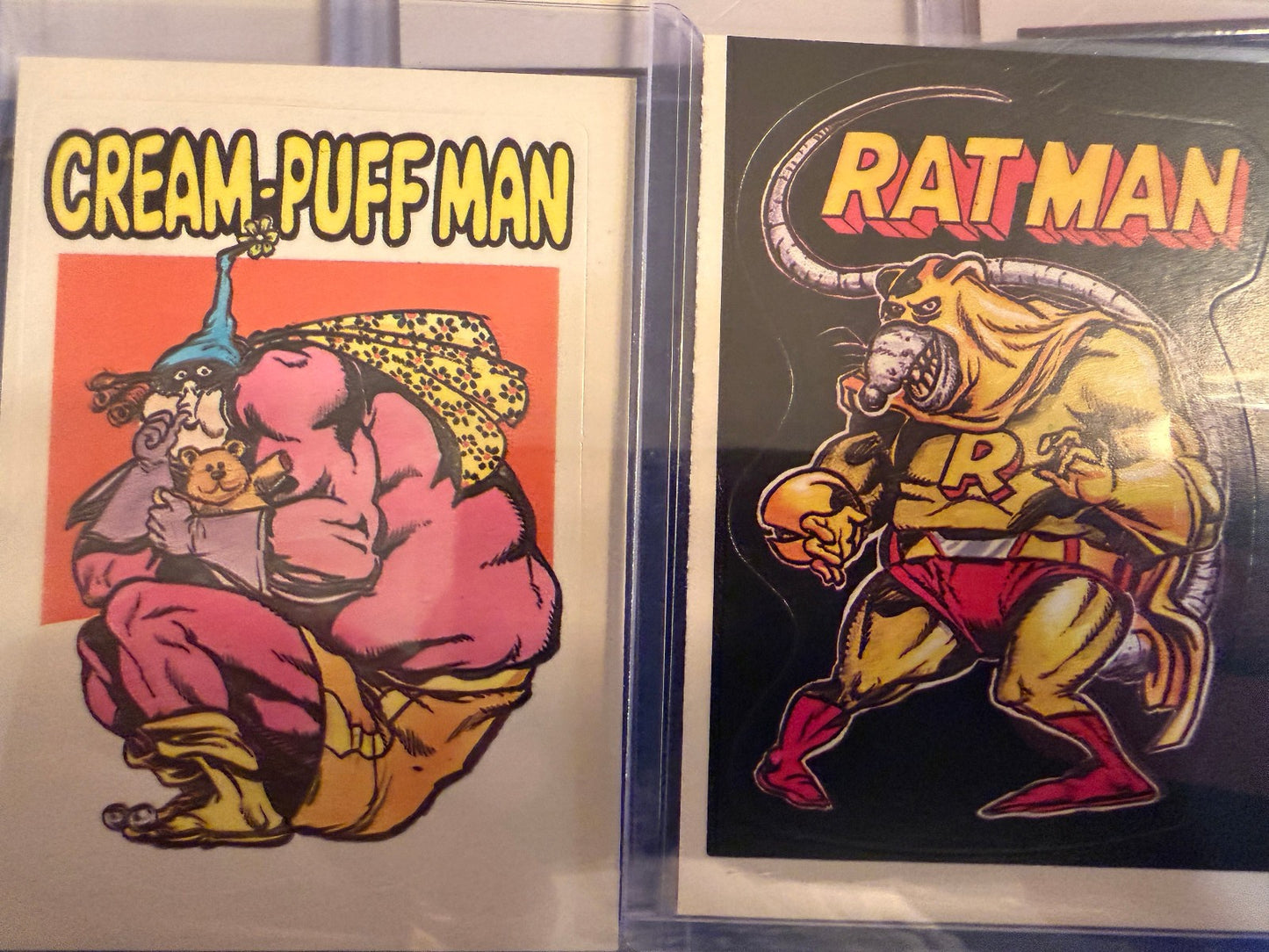 Vintage Superhero Parody Trading Cards Lot 7 Sticker Set Beetle Comic Cards