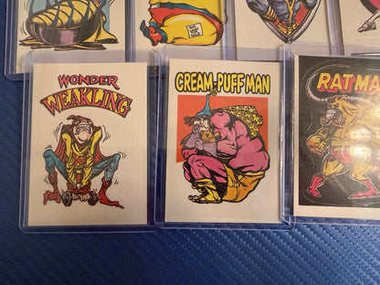 Vintage Superhero Parody Trading Cards Lot 7 Sticker Set Beetle Comic Cards