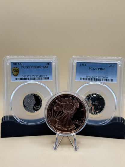1961 PR66 Silver Washington Quarter & 2012-S PR69DCAM Jefferson PCGS Set
