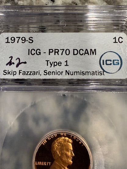 1979-S Lincoln Cent Proof PR70 DCAM Type 1 ICG Graded Penny Deep Cameo
