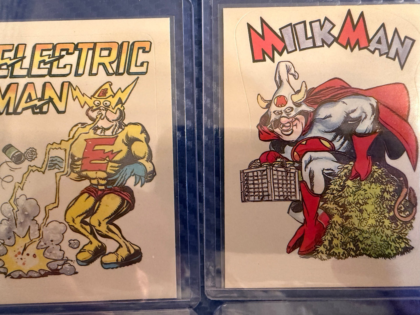 Vintage Power Baby Superhero Parody Sticker Cards 8 Card Set Lot