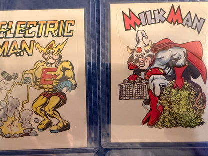 Vintage Power Baby Superhero Parody Sticker Cards 8 Card Set Lot