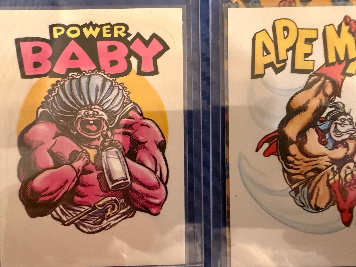 Vintage Power Baby Superhero Parody Sticker Cards 8 Card Set Lot