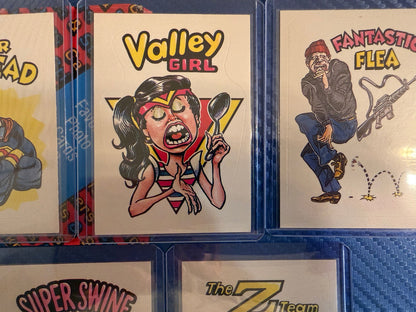 Vintage Superhero Parody Sticker Cards 7 Card Set Silver Screamer Rare