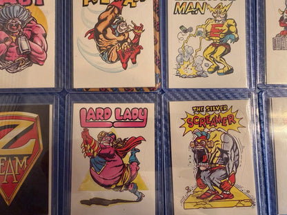 Vintage Power Baby Superhero Parody Sticker Cards 8 Card Set Lot