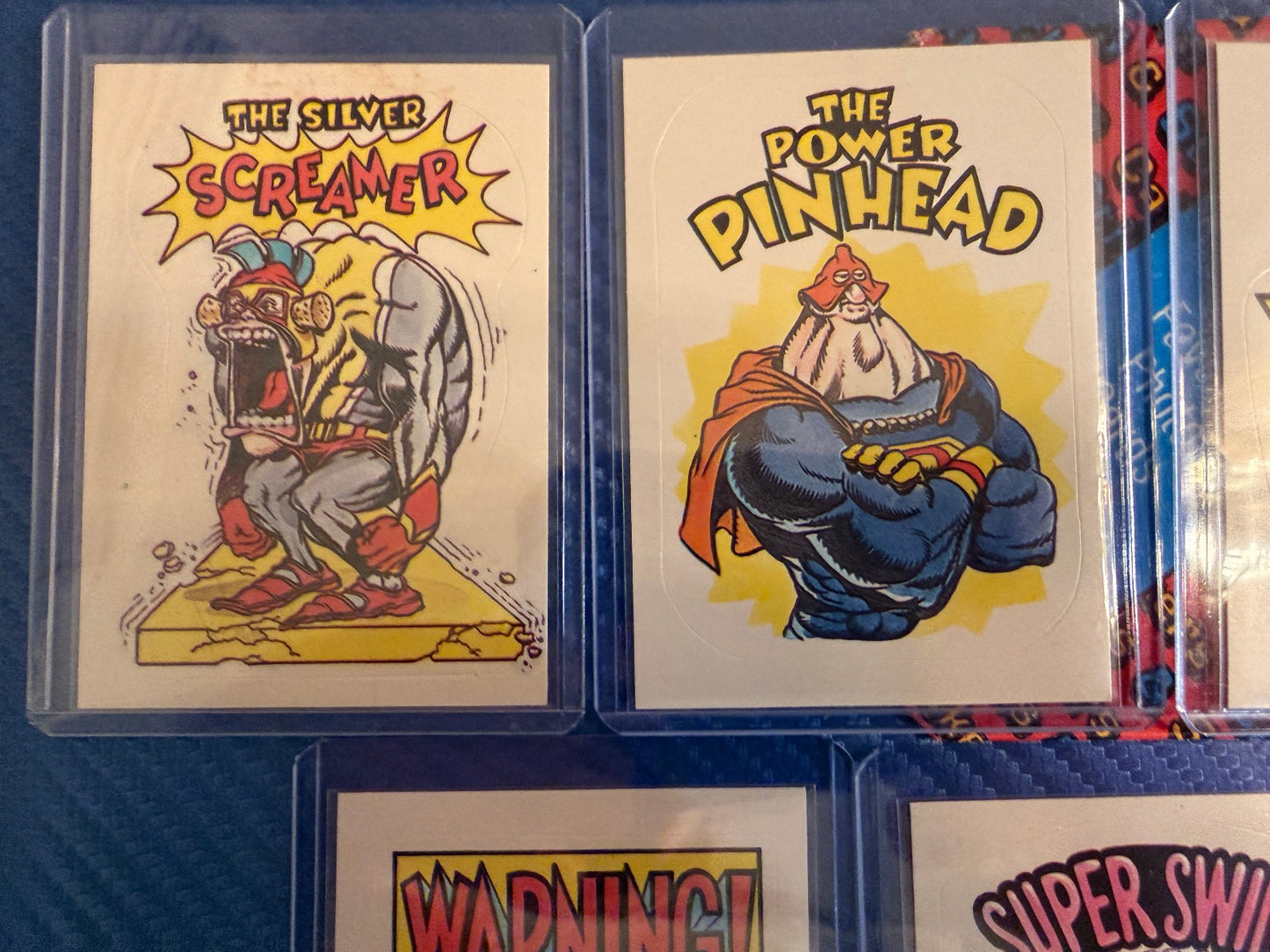 Vintage Superhero Parody Sticker Cards 7 Card Set Silver Screamer Rare