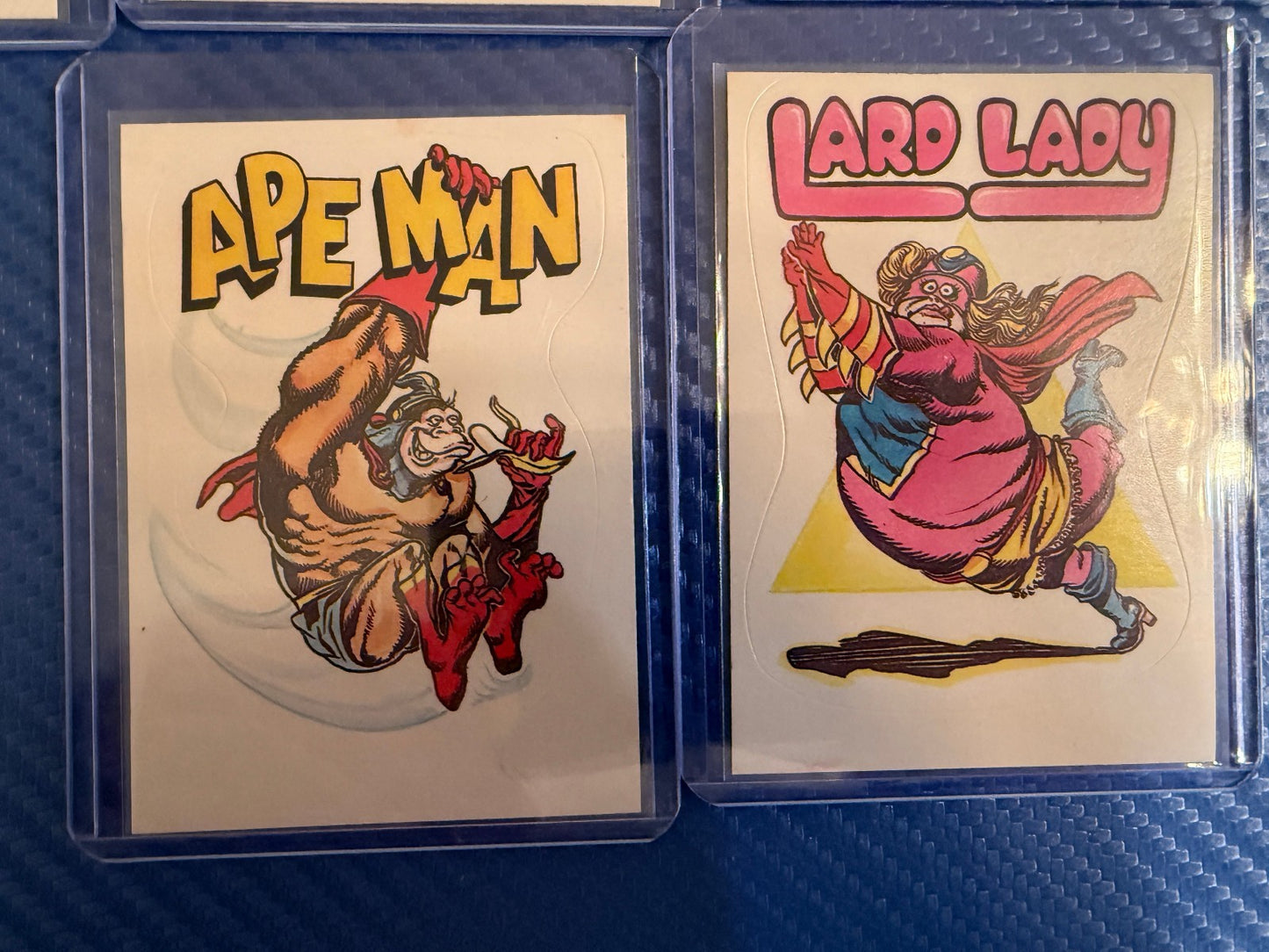 Vintage Superhero Parody Sticker Cards Lot 6 Card Set Power Baby Collectible