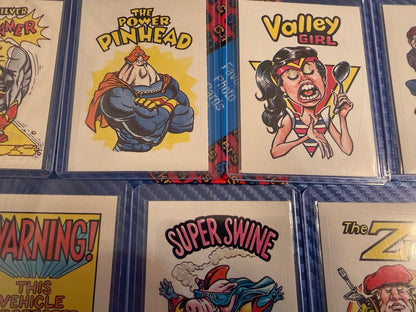Vintage Superhero Parody Sticker Cards 7 Card Set Silver Screamer Rare