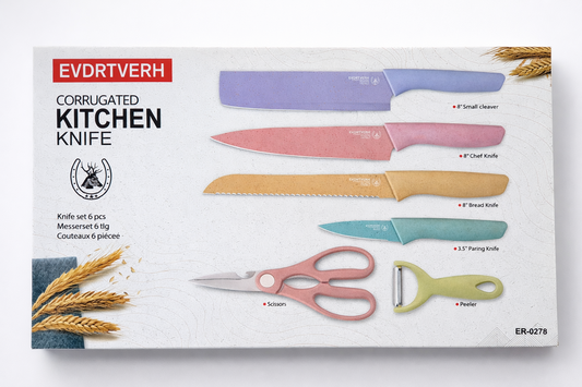 EVDRTVERH 6 Piece Corrugated Kitchen Knife Set Nonstick Stainless Steel