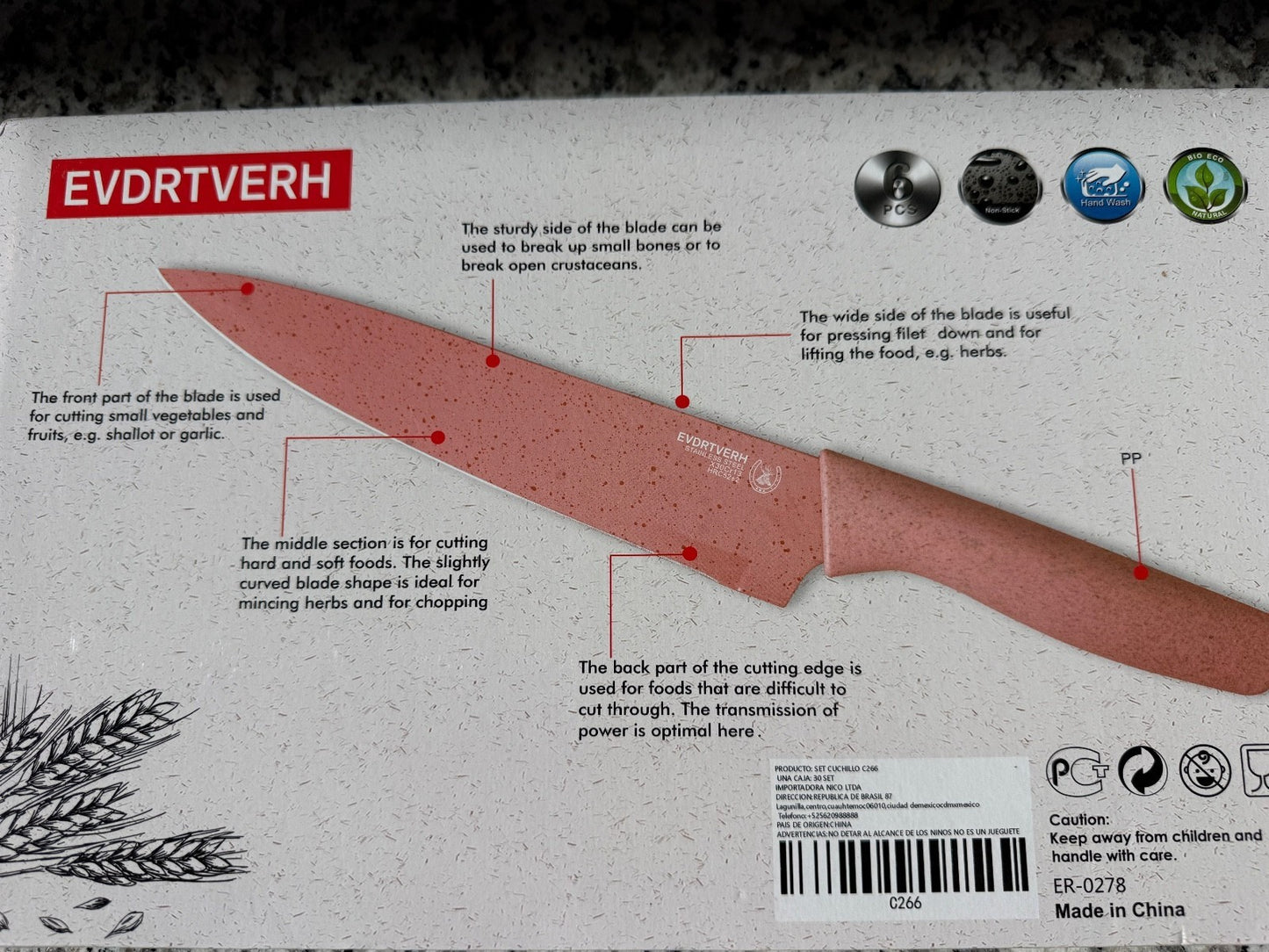 EVDRTVERH 6 Piece Corrugated Kitchen Knife Set Nonstick Stainless Steel