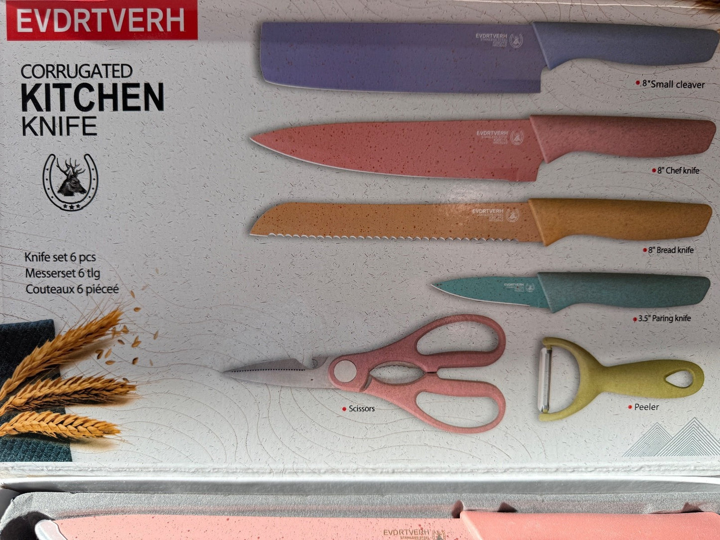 EVDRTVERH 6 Piece Corrugated Kitchen Knife Set Nonstick Stainless Steel