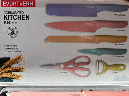 EVDRTVERH 6 Piece Corrugated Kitchen Knife Set Nonstick Stainless Steel