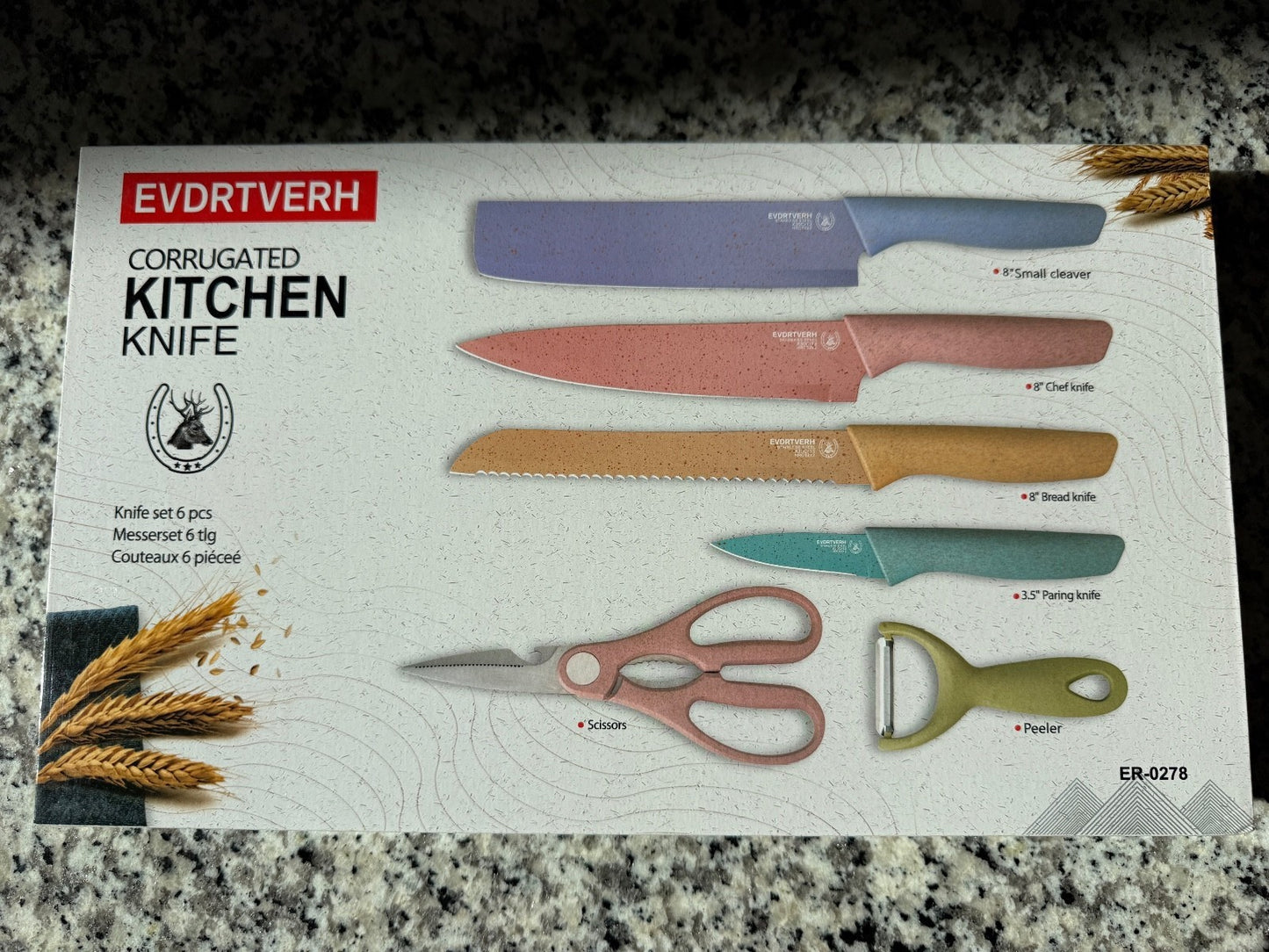 EVDRTVERH 6 Piece Corrugated Kitchen Knife Set Nonstick Stainless Steel