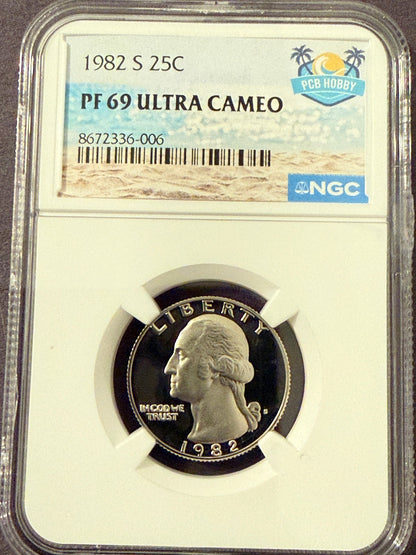 1982-S Washington Quarter PF69 Ultra Cameo NGC Proof 25C Certified