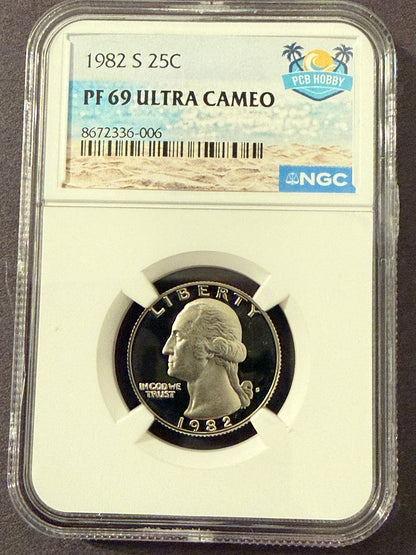 1982-S Washington Quarter PF69 Ultra Cameo NGC Proof 25C Certified