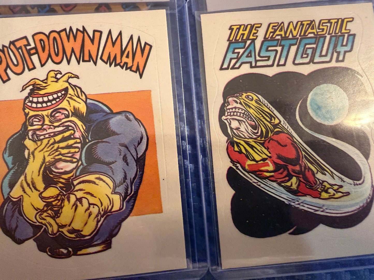Vintage Superhero Parody Sticker Cards Lot 8 Card Set Lard Lady Collectible