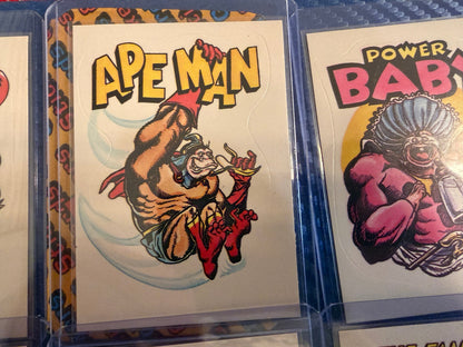 Vintage Superhero Parody Sticker Cards Lot 8 Card Set Lard Lady Collectible