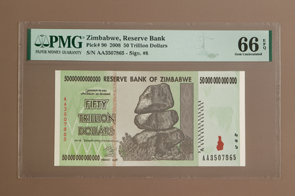 Zimbabwe 50 Trillion Dollar Note PMG 66 EPQ 2008 Pick 90 Gem Unc