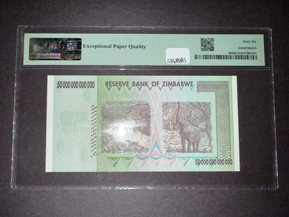 Zimbabwe 50 Trillion Dollar Note PMG 66 EPQ 2008 Pick 90 Gem Unc