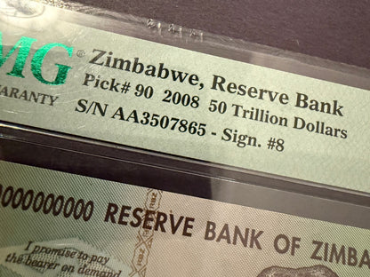 Zimbabwe 50 Trillion Dollar Note PMG 66 EPQ 2008 Pick 90 Gem Unc